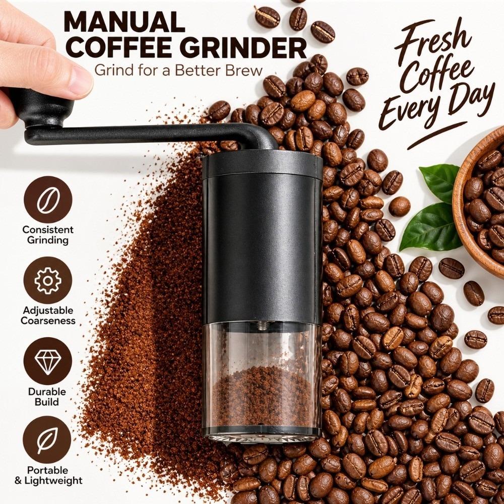 Ceramic Burr Manual Coffee Grinder Hand Crank Portable Adjustable Grinder Feeding Tube