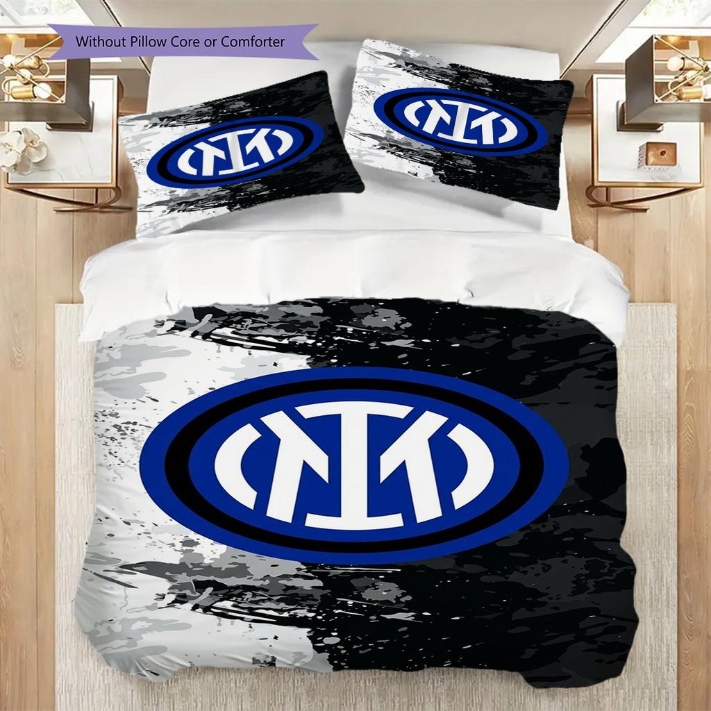 Inter Milan Emblem Blue Geometric Background Three-piece set (1 * duvet cover + 2 * pillowcase, without core) Soft and comfortable