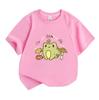 Kids Boys Girls 100% Cotton Crew Neck Short Sleeve T-Shirt, Cute Cartoon Frog with Flower Mushroom Print Casual Soft Summer Tee for Children Daily Wea