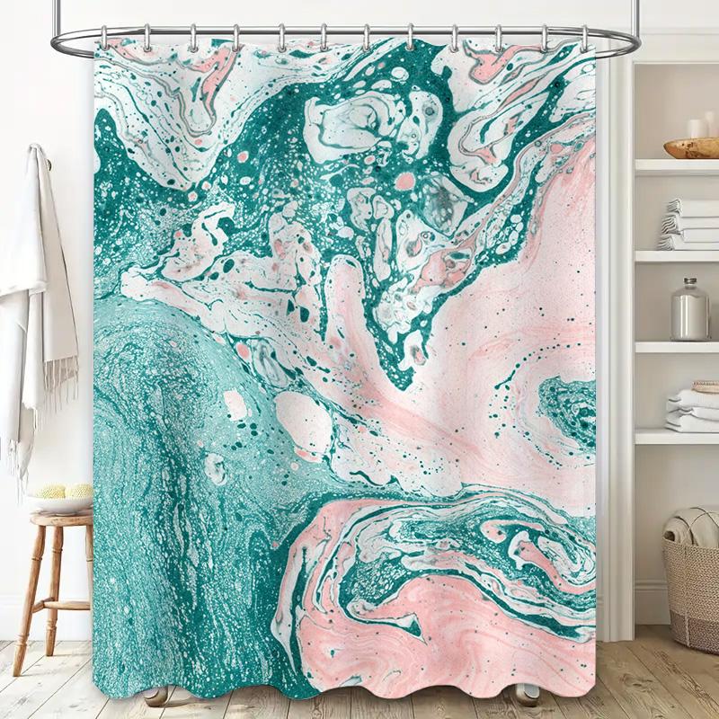Marble Shower Curtain Pink Green White Bath Decor Set Modern Design for Bathroom 72 X 84 Inch Waterproof Fabric