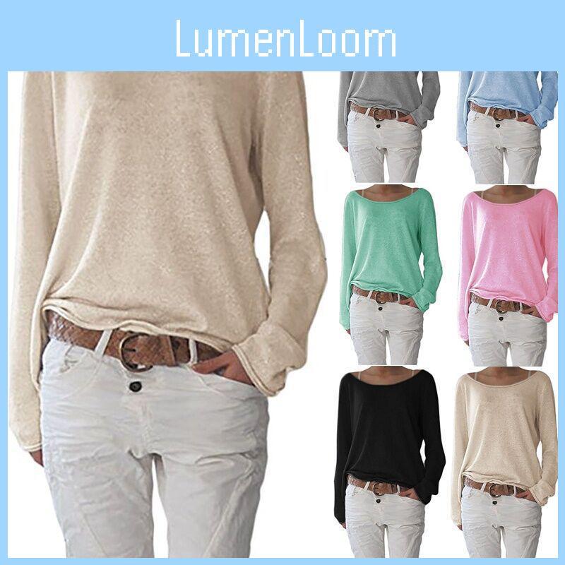 Baumwoll-T-Shirt für Damen mit Rundhalsausschnitt, langen Ärmeln, lässiger Passform, weichem Komfort