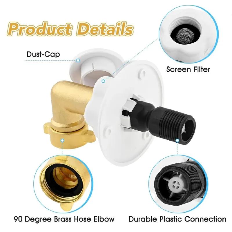 Auto Marine RV City Water Fill Inlet Flange Brass with Garden Hose Elbow Check Valve 90 Degree Connector 1/2" NPT Male 3" Flange