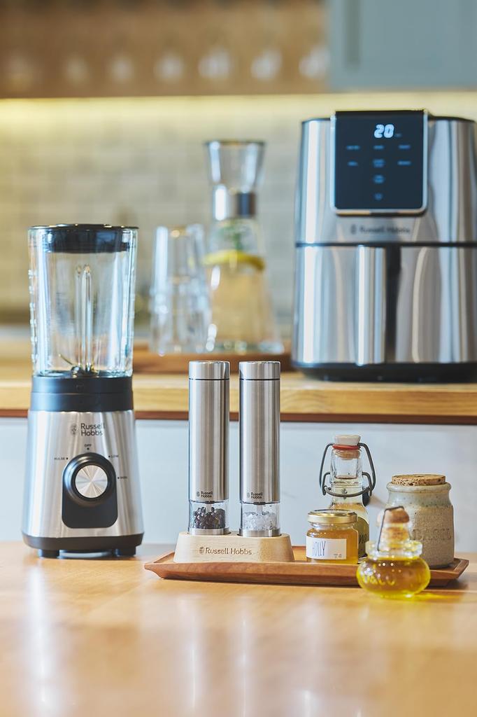 RUSSELL HOBBS Mini Elektrische Salz- und Pfeffermühle, 7935JP, Einstellbare Mahlstärke, für Steinsalz, Pfeffer und Gewürze
