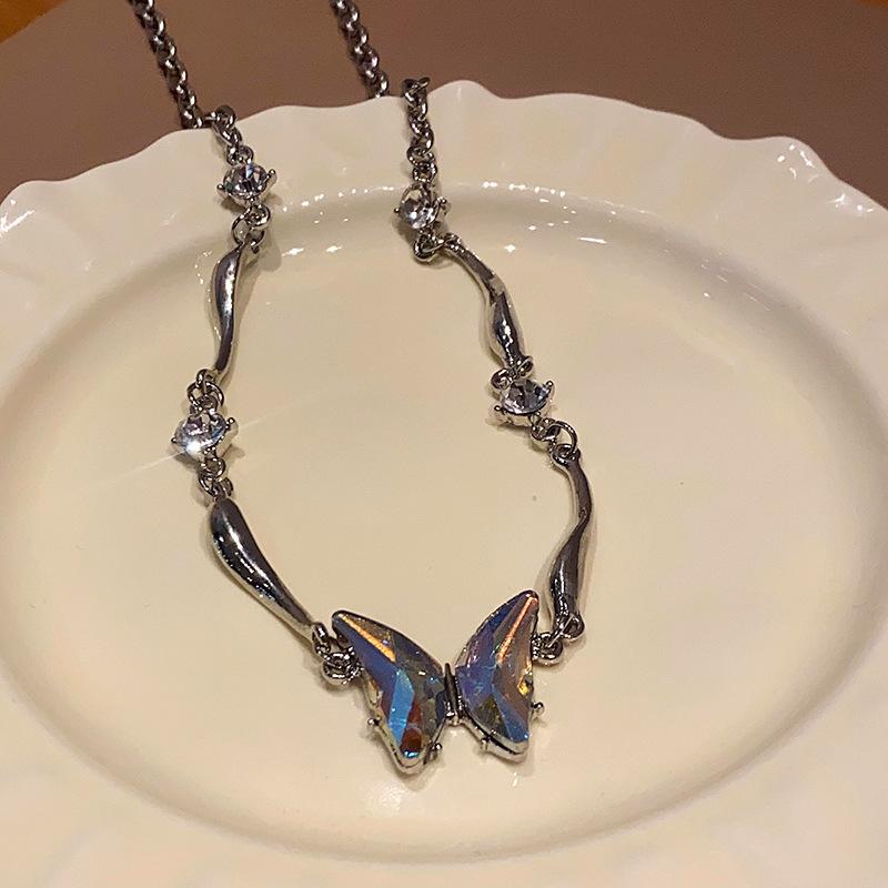 Black Double Butterfly Necklace Spice Girl Sweet Cool Wind Personality Collarbone Chain Versatile Necklace Female