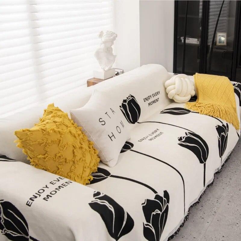 Black White Sofa Cover Sofa Towel Chenille Universal Couch Cover Pet Mat Living Room Sofa Dust Proof Sofa Cushion Cover