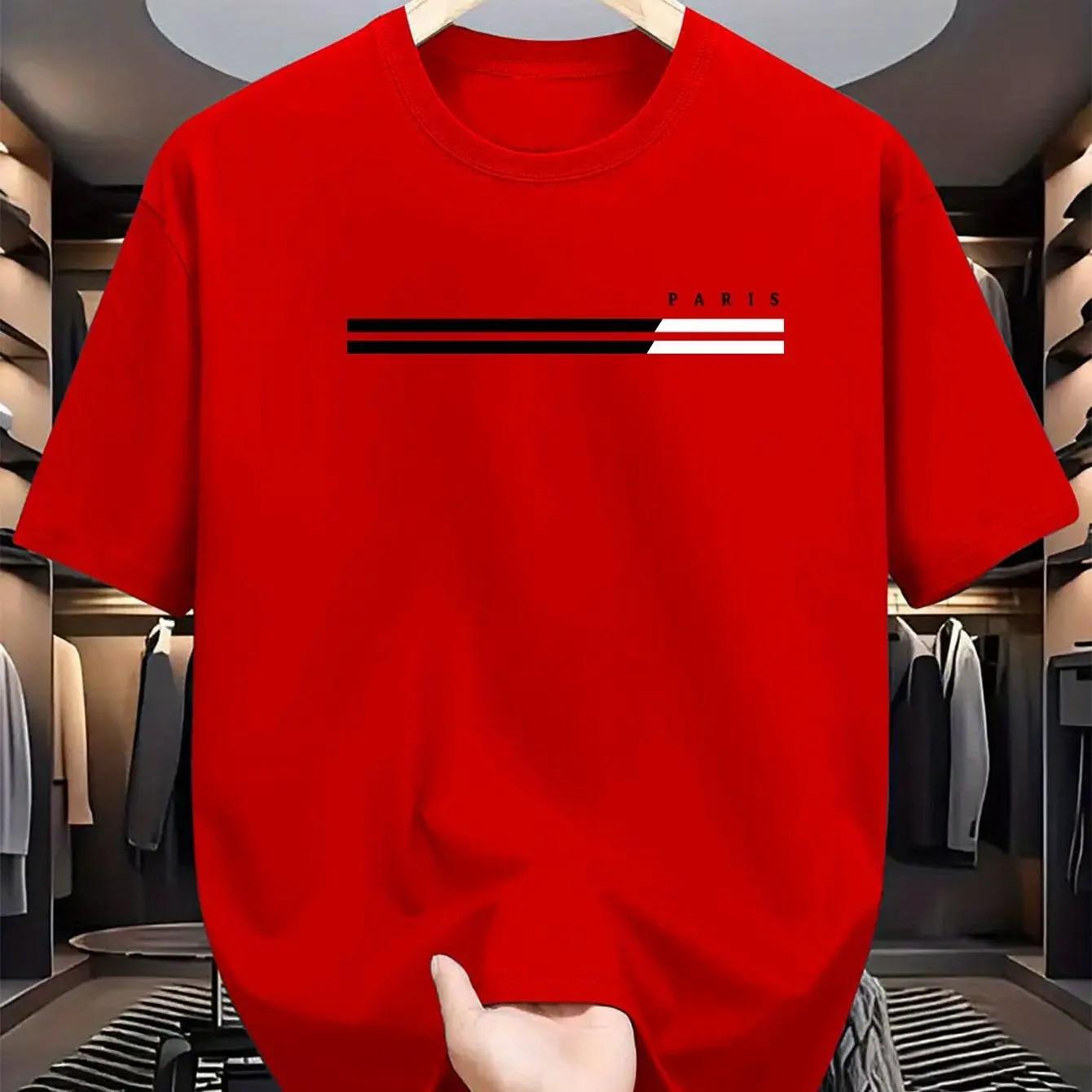 

100% Pure Cotton Summer Loose Short-sleeved PARIS Letter Print Casual, Comfortable and High-quality Short-sleeved T-shirt for Me 4XL