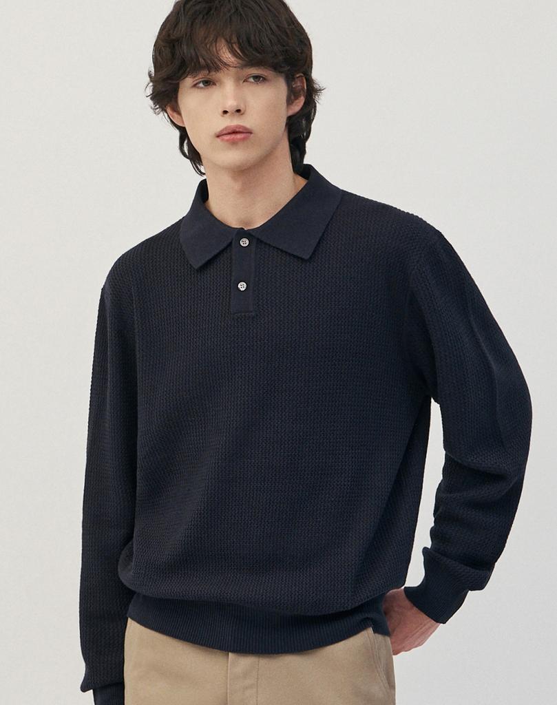 WORK ON BODY OFF Ezon Semi-Overfit Collared Knit [Navy]