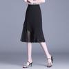 Women's Black Midi Skirt Spring/summer/autumn Fishtail Skirt Mid To Long Style High Waist Mesh Patchwork Skirt