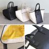 Swing Plus Leather Tote Genuine [SWINGPLUS] Bag, Handbag, Leather, Cotton, Canvas, Black, Ivory, Combination, M, L, Women's (Ivory, M)