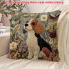 2D flach - Vintage Beagle Hund Blumig Überwurf Kissenbezug 2D Flach Gedruckt Gemütlich Wohnkultur Kissenhülle für Sofa Schlafzimmer Wohnzimmer