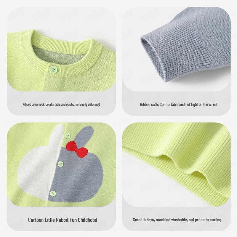 MQDMINI Girls' V-Neck Knit Cardigan with Rabbit Design