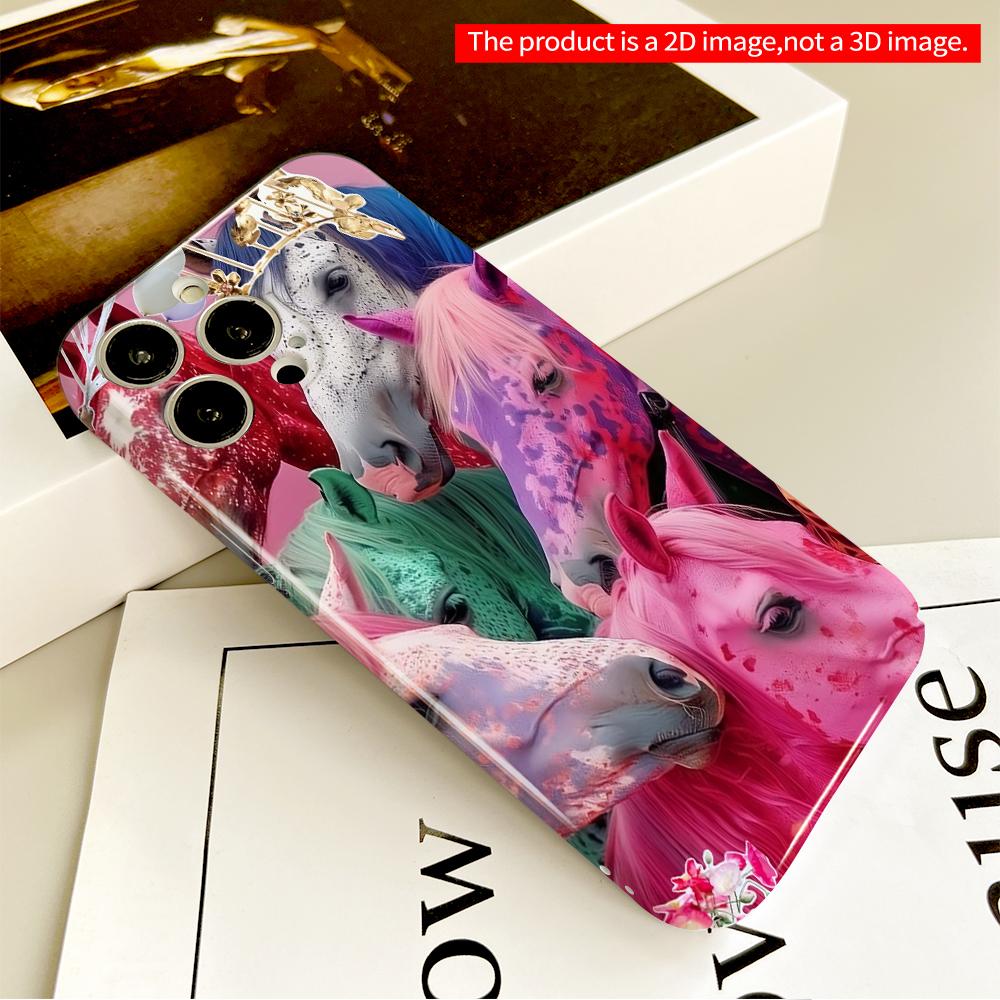 2DFlat Colorful Horse Collage Phone Case All Inclusive Film Hard Phone Case, Compatible with iPhone 18 Pro Max 17 16 15 14 13 12 11