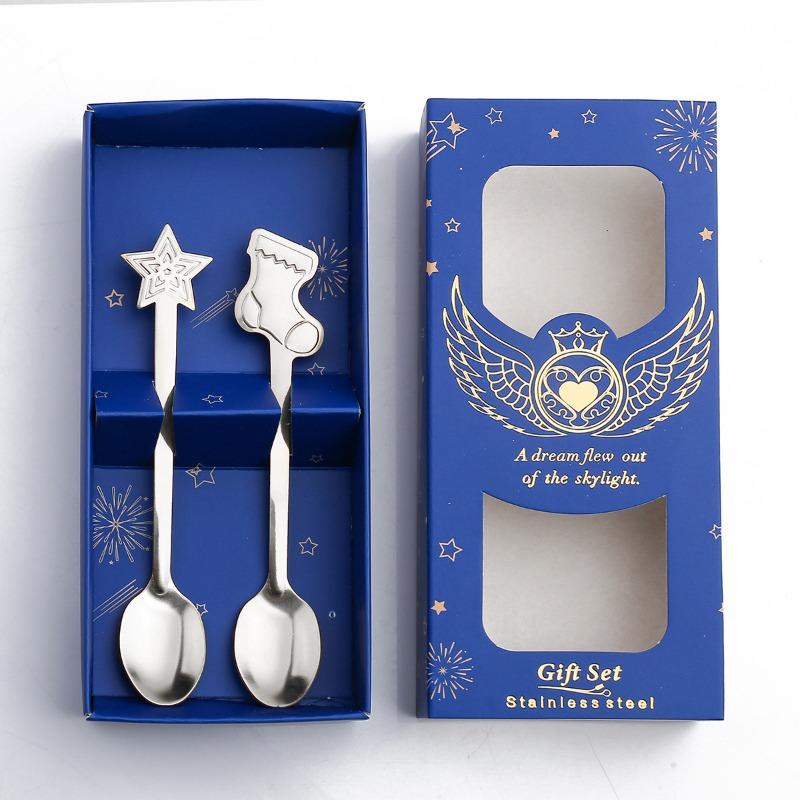HANYANG Christmas Gift Small Spoon Snowman Spoon Scandinavian Style Cutlery Giveaway Spoon Gift Box Christmas Gift Box Gingerbread Spoon