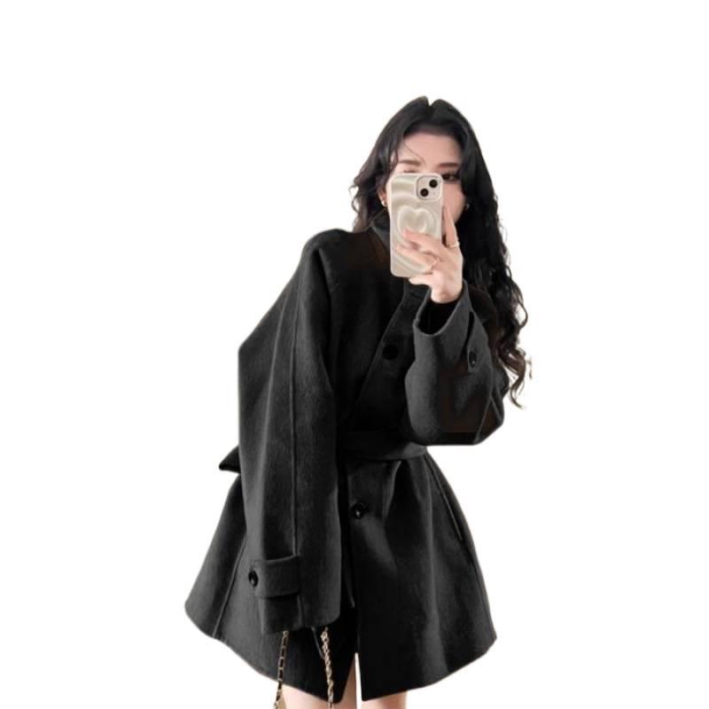 Women's Khaki Wool Coat - Autumn/Winter 2025, High-End Korean Style, Petite & Plus Size.