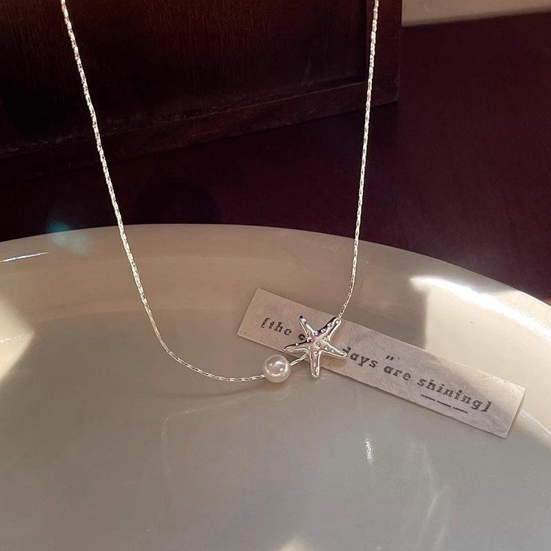 Simple starfish pearl necklace collarbone chain, versatile temperament, exquisite and unique star neck chain