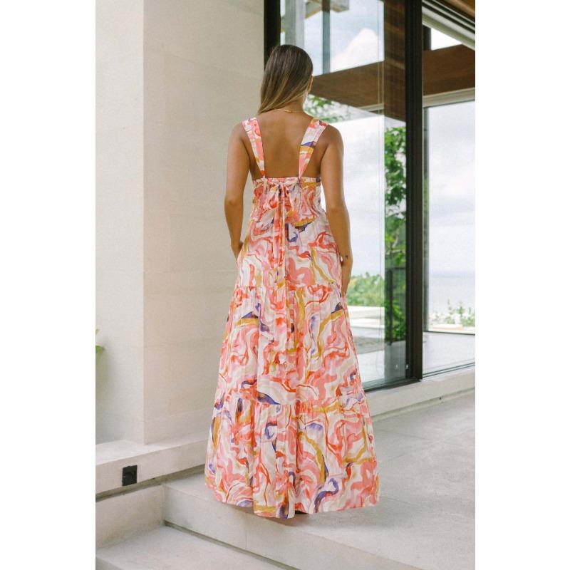 YYFS Women's Fashion Summer Spring Flower Pattern Print Sleeveless Suspenders High Waist Casual Dresses