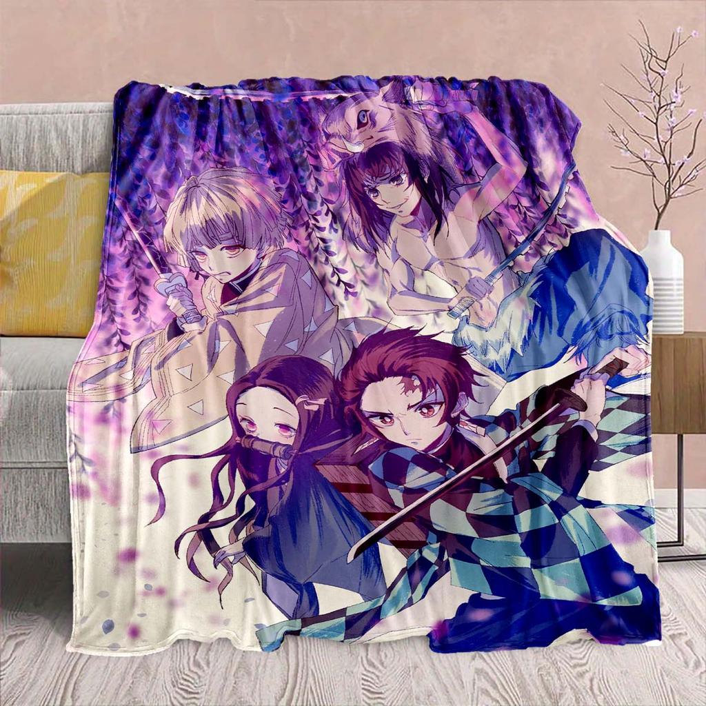 Demon Slayer Anime Flannel Blanket - Soft Warm Perfect for Sofa, Bedding Camping Travel Office Home Decor -QJY