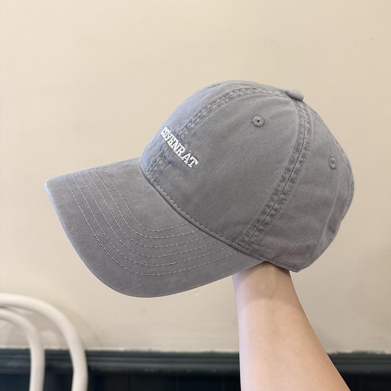 Simple Embroidered Letters Washing Cotton Baseball Hat for Women Street Couple Showing Their Faces, Small Wide-brimmed Baseball Cap for Men