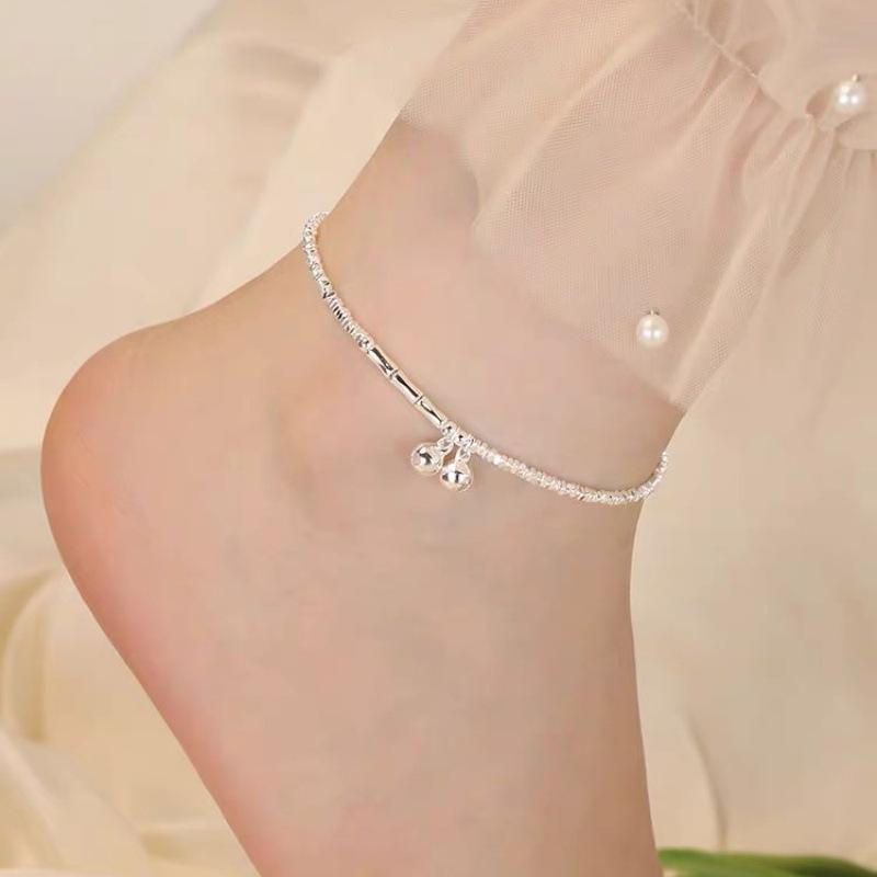 Summer Women's Trendy Light Luxury Minimalist Advanced Beaded Ankle Bracelet with Bells Foot Jewelry Anklet