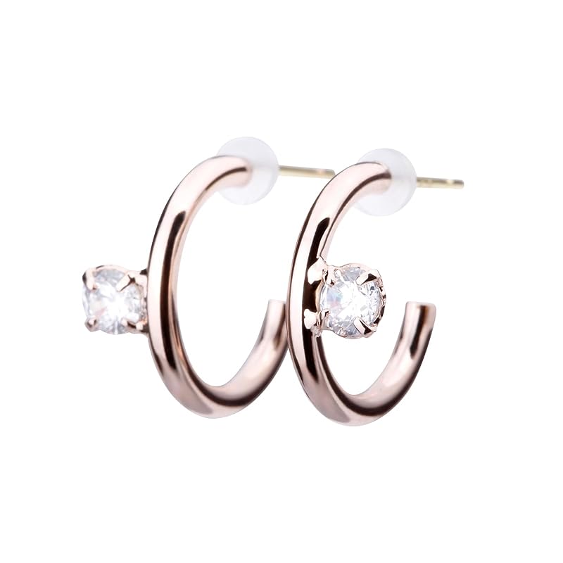 

LOKUMI earrings made in Japan 18k gold K18 post K18 Compatible with metal allergies cubic zirconia hoop Bijou ladies simple stud Smaller Small size