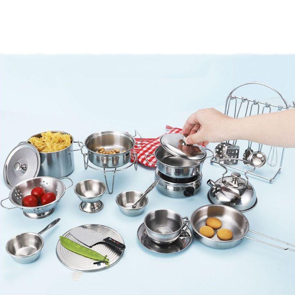 25pcs Educational Food Cooking Kitchen Toys Stainless Steel Mini Kitchen Utensils Toys   Kids Gifts