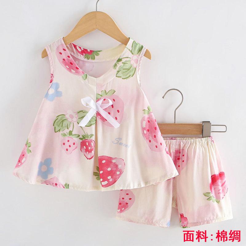 Girls Summer Floral Rayon Vest And Shorts Set Cute Baby Cotton Silk Home Wear Two Piece Outfit For Kids
