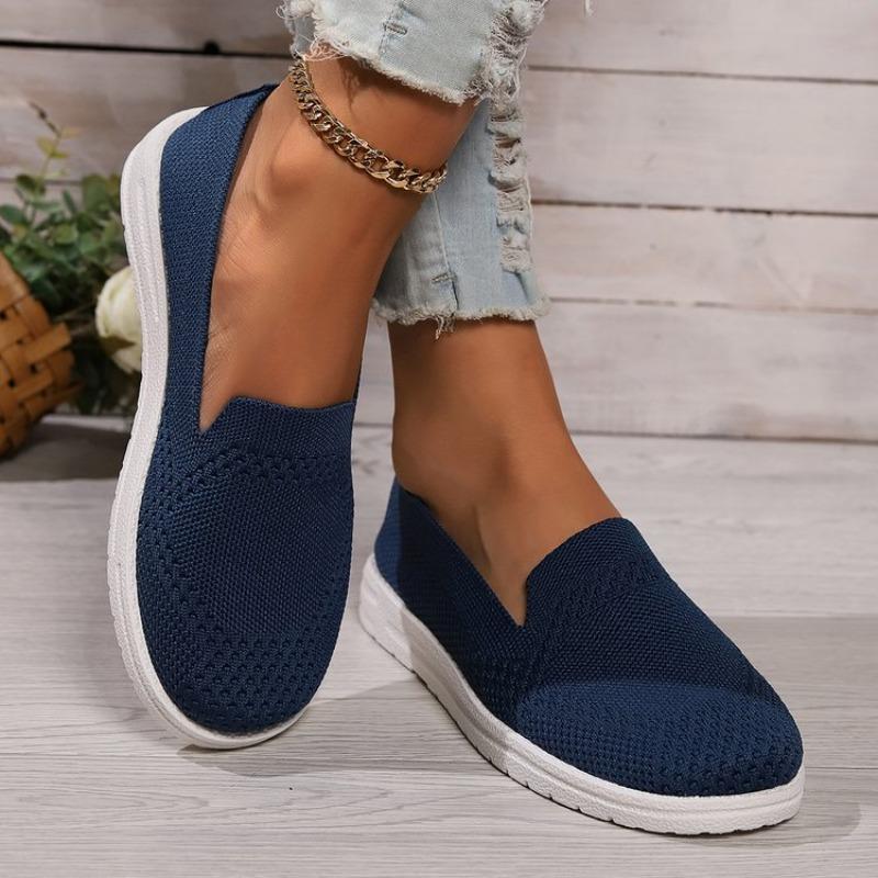 Plus Size Women Round Toe Flat Fly Knit Shoes