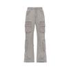 JYL Men's Cargo Flare Jeans American High-Street Multi-Pocket Vintage Floor-Length Denim