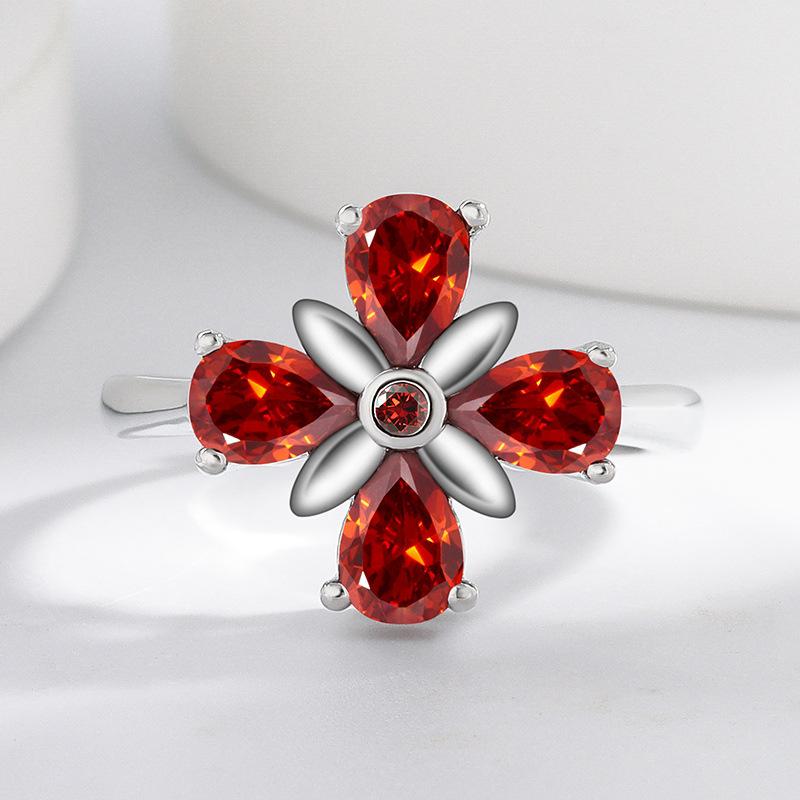 925 Sterling Silver Delicate Four Leaf Clover Cubic Zircon Ring Adjustable Open Statement Ring for Women Korean Style Daily Jewelry