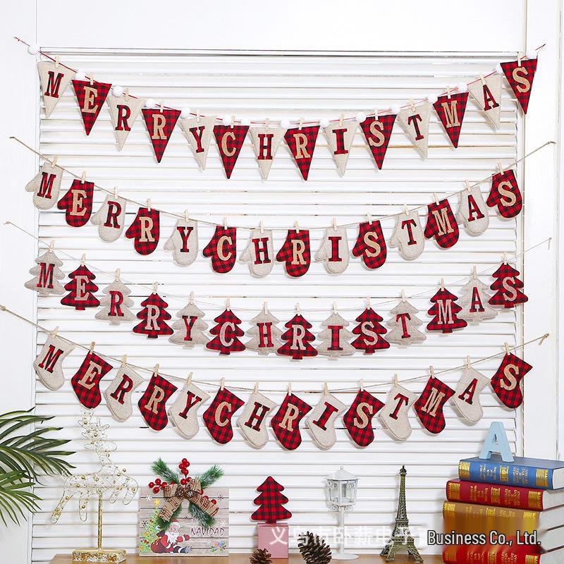 

Cross-Border Christmas Decorations Set: Stockings, Gloves, Tree Triangle Pull Flags, Hanging Ornaments Stocking Style