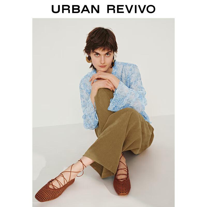 UR 2025 Spring Floral Print Tie-Front Long Sleeve Blouse XL