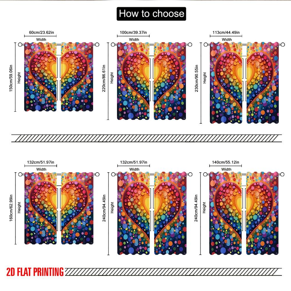Set Of 2 Flat Printing Party Window Curtains Vibrant Heart Rainbow Balloons Digital Printed Polyester Drapes Birthday Made