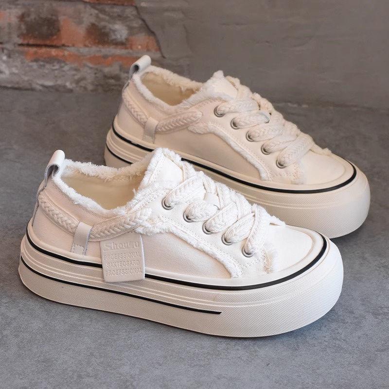 

2025 Women s Retro Thick-Soled Canvas Shoes: Breathable, Versatile, Trendy Black for Fall Size 35