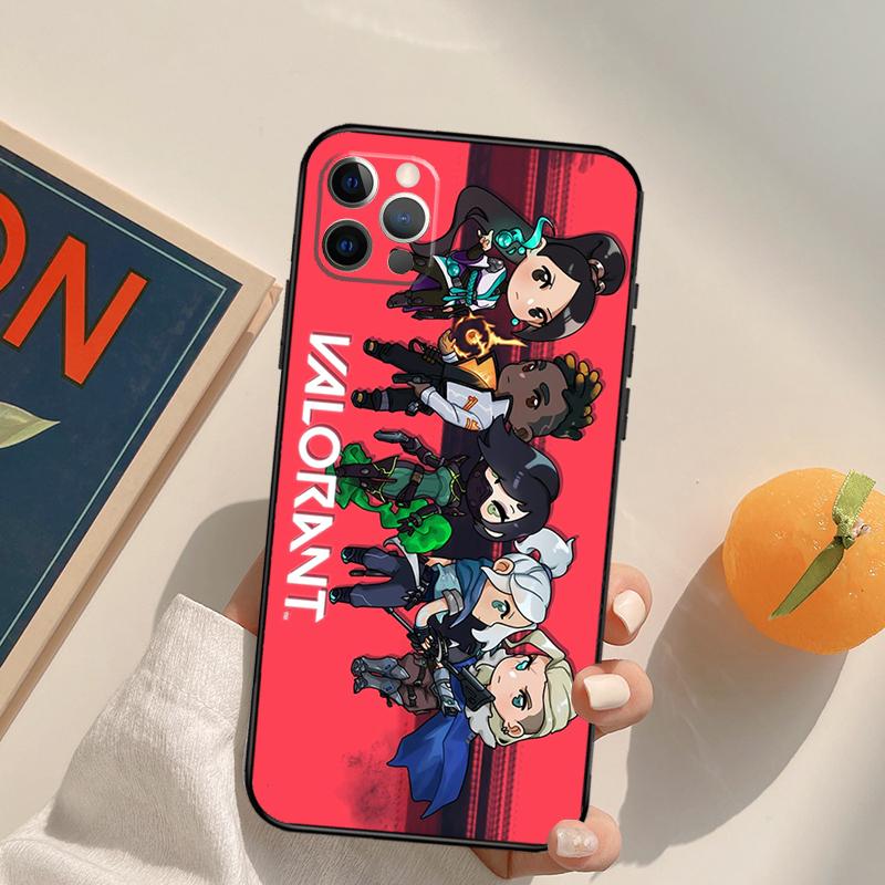 Cute Cartoon Chibi Valorant Funda Case For iPhone 16 Pro Max 15 14 11 12 13 Pro Max Mini XR 16e 16 15 Plus Phone Cover