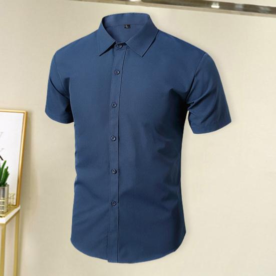 Cămașă pentru bărbați, mâneci scurte, guler răsturnat, cu un singur piept, costum casual de lucru, cămașă, haine de birou.