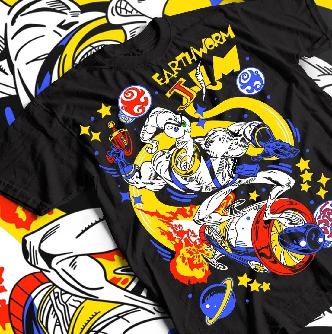 Футболка Earthworm Jim Heroes, Ретро Аниме Манга Футболка, Унисекс Хлопковая Футболка, 3XL