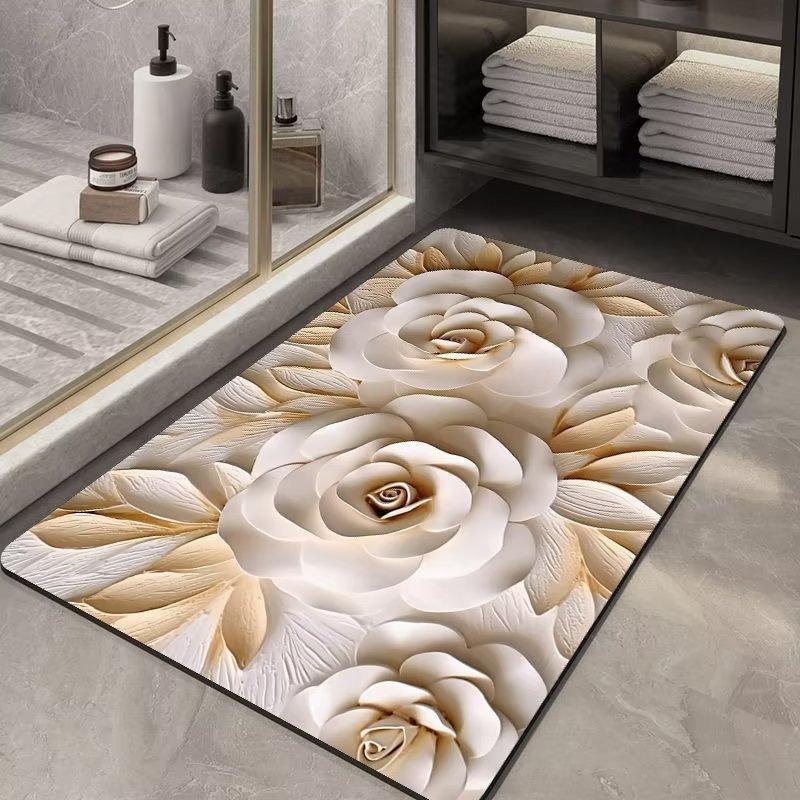 3D Floral Bathroom Mat Anti-Slip Quick Dry Absorbent Floor Mat for Bathroom Entrance Door Mat