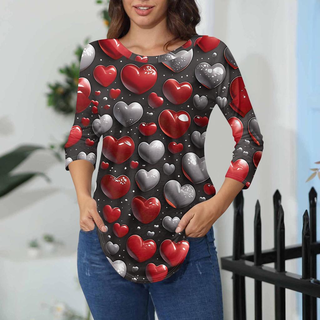Womens T Shirts 3/4 Sleeve Shirts Solid Color Pullover Summer Spring Tops Blouses