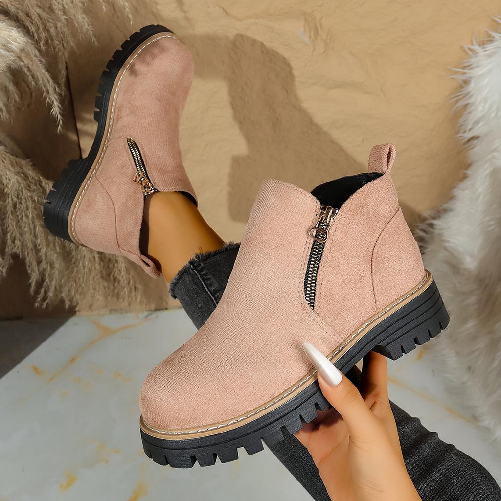 Botas Femininas com Zíper Lateral Tamanho Grande Sapatos Plataforma Leves Sola Grossa Botas de Cano Curto Moda Feminina Sapatos Confortáveis para Mulheres