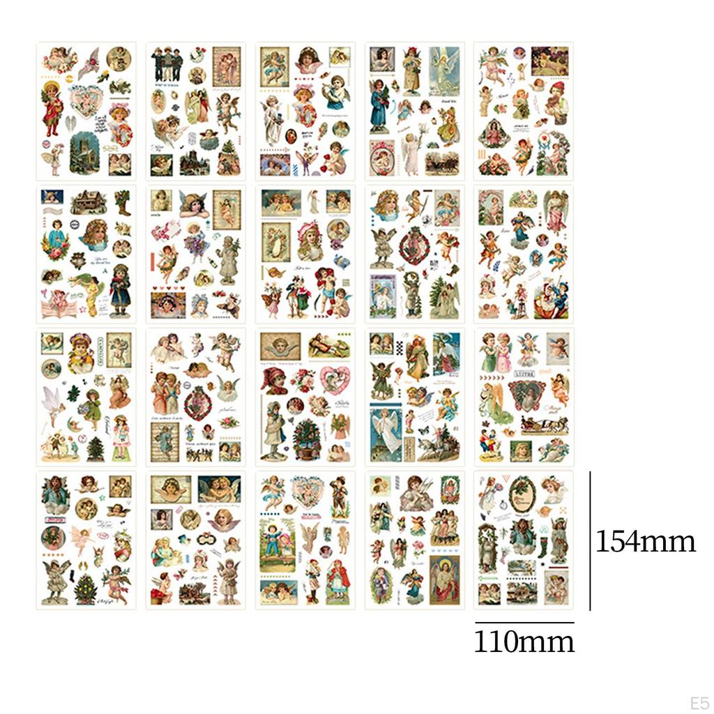 20 Pieces Planner Stickers Decals Decorative Retro Design DIY Diary Scrapbooking