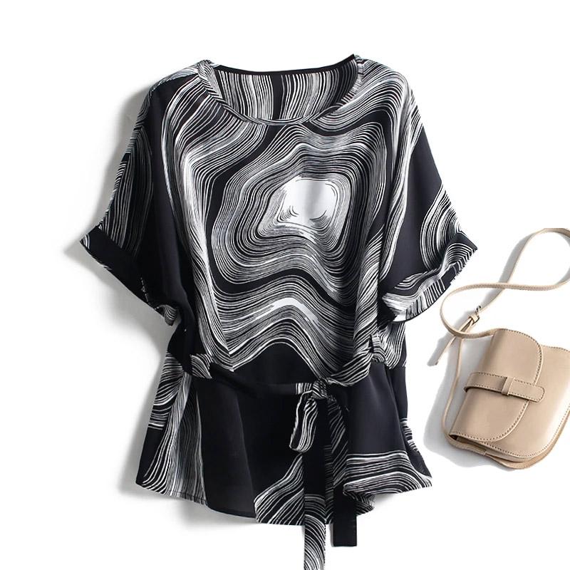 

Футболка женская хлопковая летняя большого размера, топы в полоску, свободный принт, повседневный пуловер, футболка, топ XXL чёрный