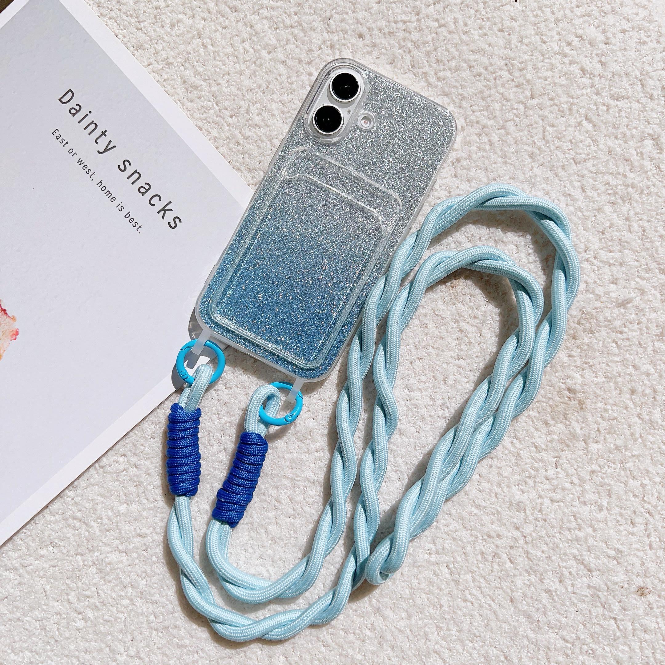 

Crossbody Lanyard Strap Card Holder Glitter Gradient Case For iPhone 16 15 14 Pro Max Plus 12 13 Mini 11 7 8Plus XR XS Max Cover Case & Strap&iPhone 13 mini