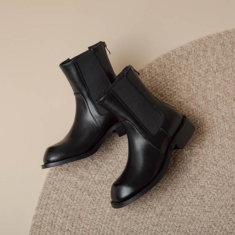 Krazing Pot Microfiber Autumn Winter Shoes Low Heels Size 43 Chelsea Boots Back Solid Color Preppy Style Ankle Boots