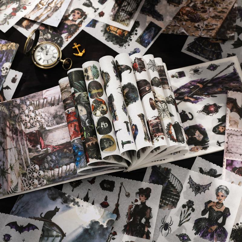 50 pieces/set, dark vintage stickers, gothic element items and scene patterns, for journaling and scrapbooking, self adhesive