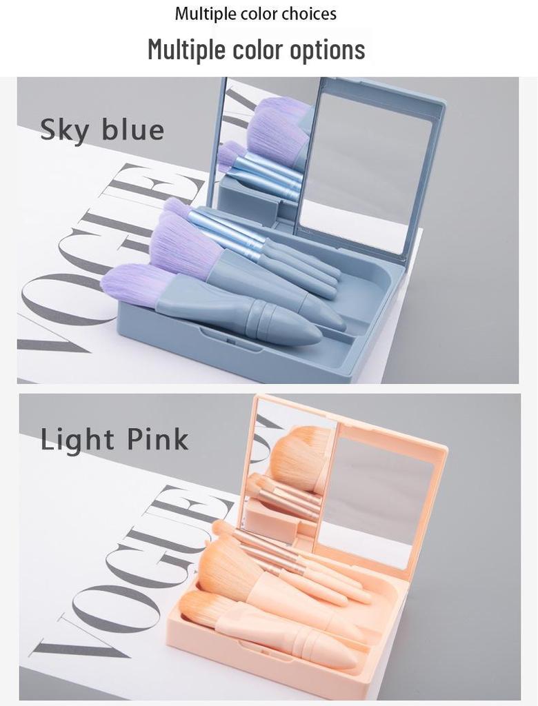 Portable Makeup Brush Set with Mirror: Soft Bristle Powder & Eyeshadow Brushes in Storage Box