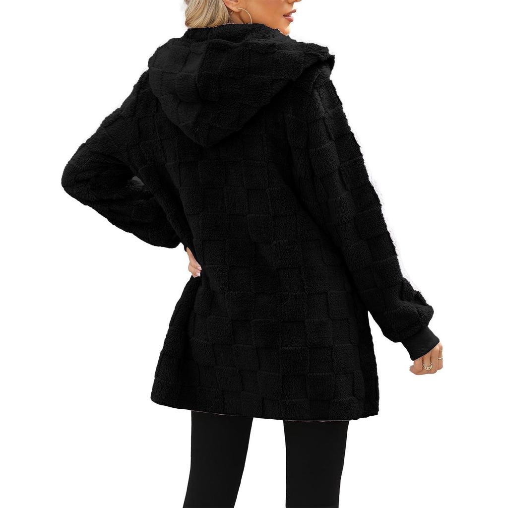 Jachetă cu mâneci lungi, lejer, ocazional, de damă, cu buzunare, cardigan din catifea