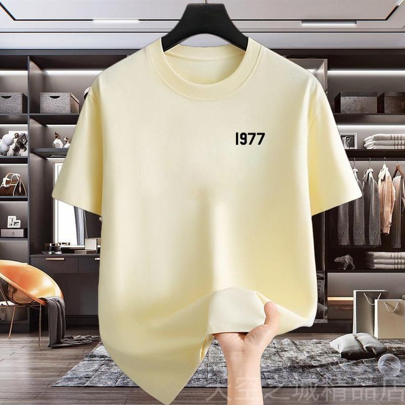 Hot Summer Unisexs Pure Cotton Tshirt 1977 Shortsleeved Ins Base American Loose Casual and Versatile Trendy Brand Halfsleeved