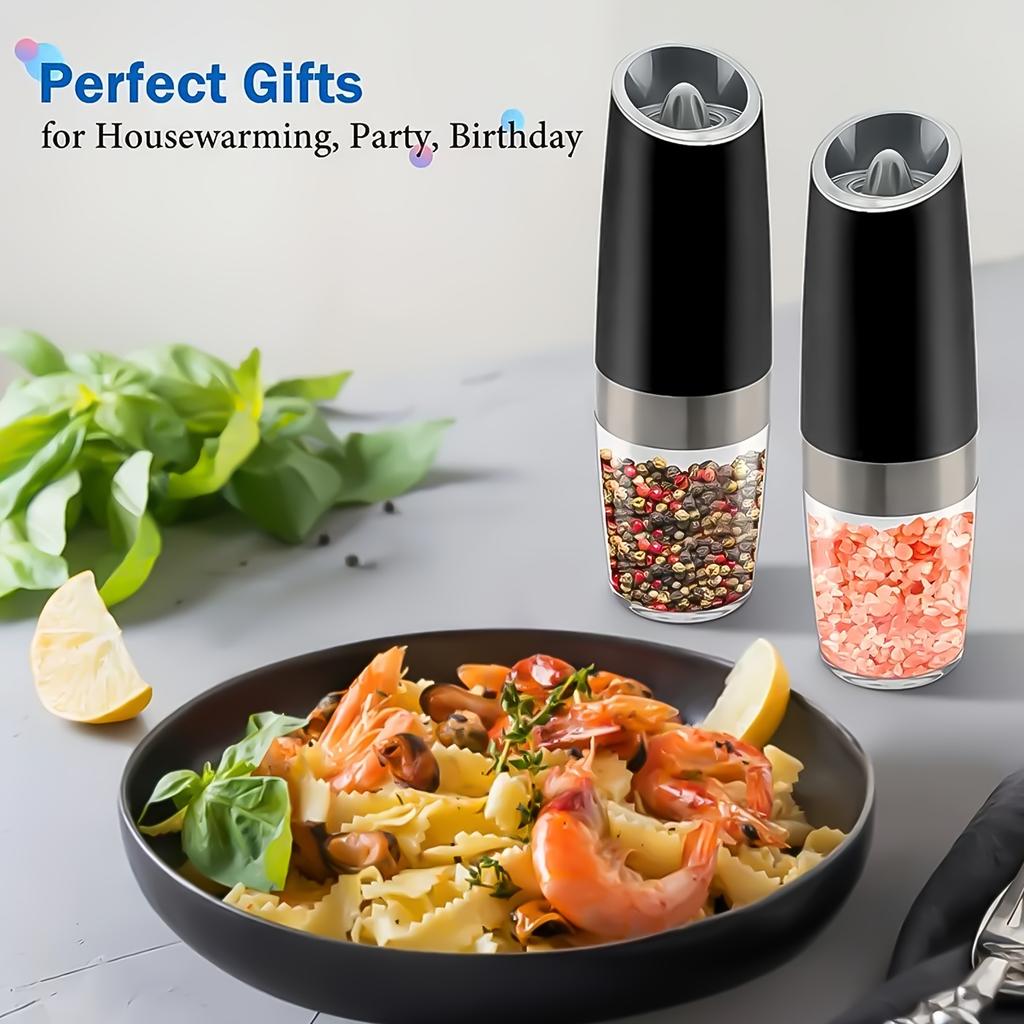 Gravity Electric Pepper Salt Grinder Set, Adjustable Thickness, with LED Light