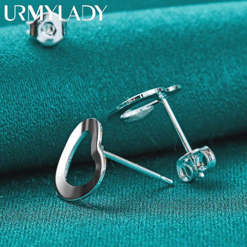 URMYLADY 925 Sterling Silver Heart Stud Earrings For Women Wedding Party Fashion Jewelry
