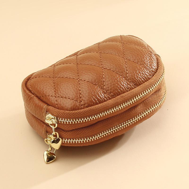 Genuine Cowhide Short Wallet Double Zipper Around Coin Purse Women's Credit Card Holder